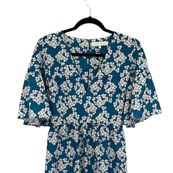 Borgo De Nor Teodora Crepe Dress Bouquet Blue White Flutter Sleeve Maxi Size 2 - Picture 5 of 14